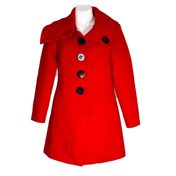 Red Asymmetrical Collar Coat Size Small - Picture 1 of 5
